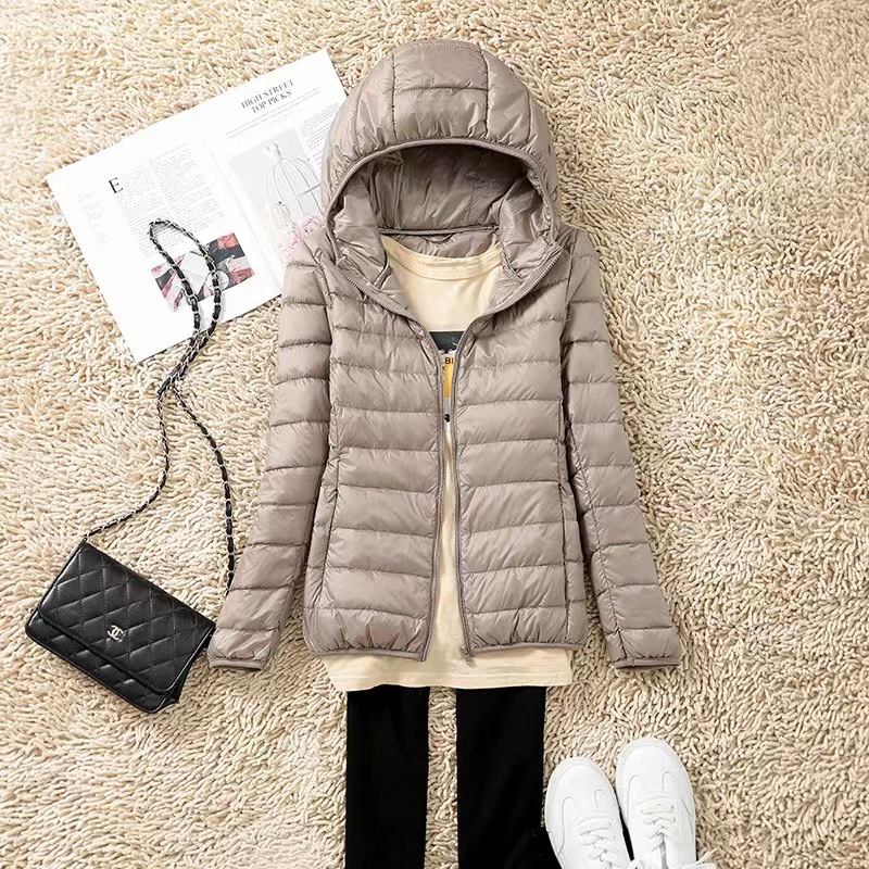 Lightweight Down Jacket Women's new plus size fat mm200 kg women's middle-aged and elderly short stand collar hooded jacket