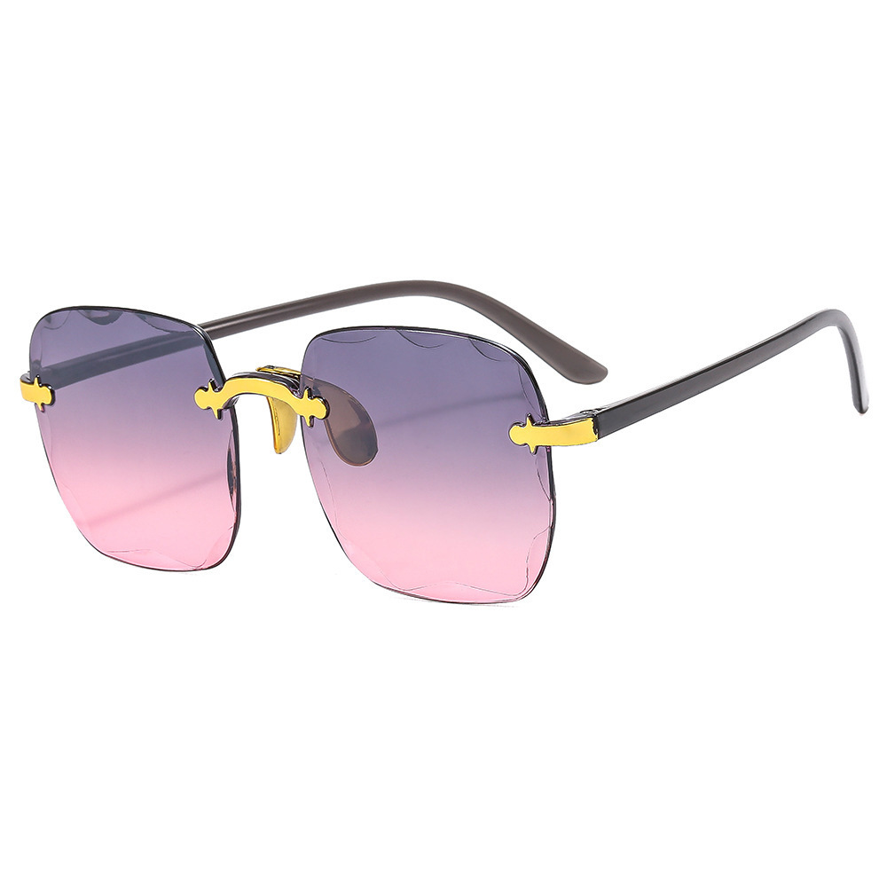 2023 New European and American Frameless Sunglasses Fashion Trend Sunglasses Women's Big Face Slimming Sunglasses Square Glasses