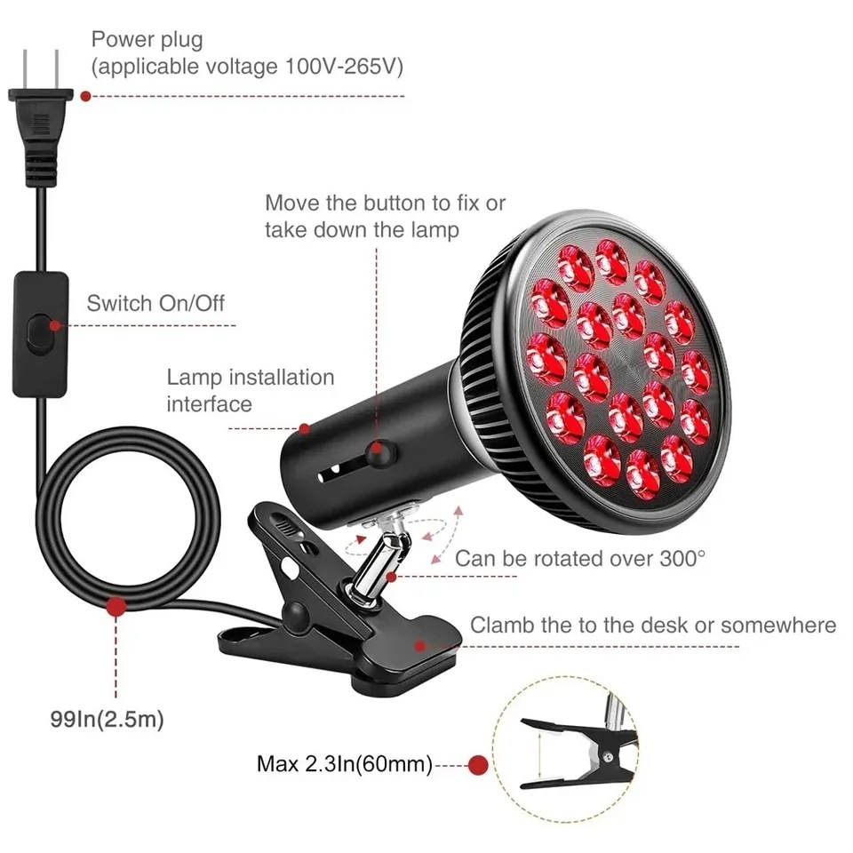 54Wpar38 Blue Light Bronze Sunbathing Beauty Black Light E26/E27 Physiotherapy Light with Desktop Clip Phototherapy Light