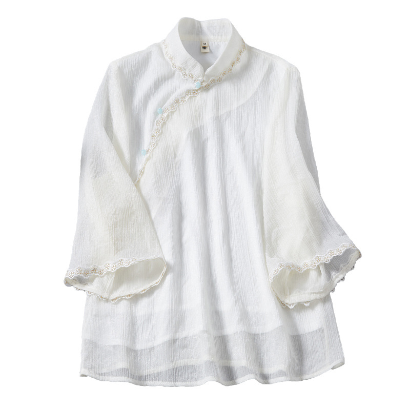 Qing Shu Zhai 2022 summer new ladies Tang suit Chinese style retro pure color tea jacket female summer