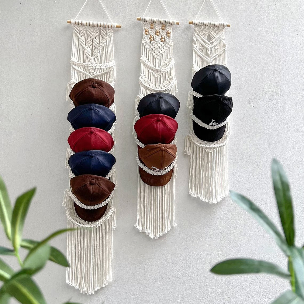 Amazon new hand-woven tapestry cap storage wall-mounted hat rack bohemian home decoration