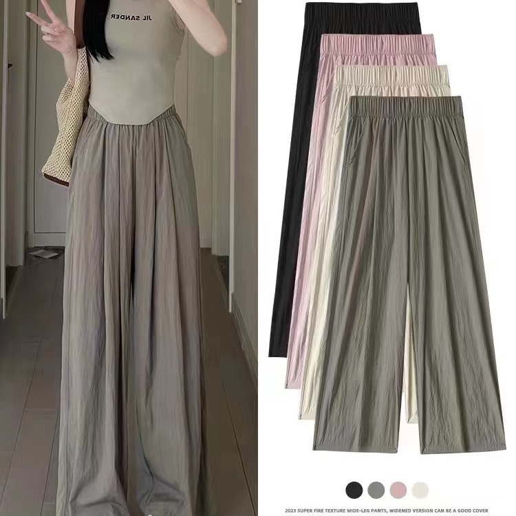 Ice Silk Pleated Yamamoto Pants Women's Spring and Summer Lazy Style Casual Slimming All-match Pants High Waist Drape Straight Leg Wide-leg Pants