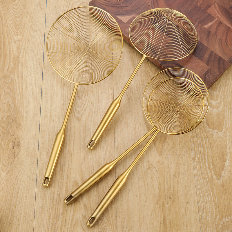 Golden stainless steel colander line drain spoon drain mesh fried hot pot colander kitchen supplies fried strainer