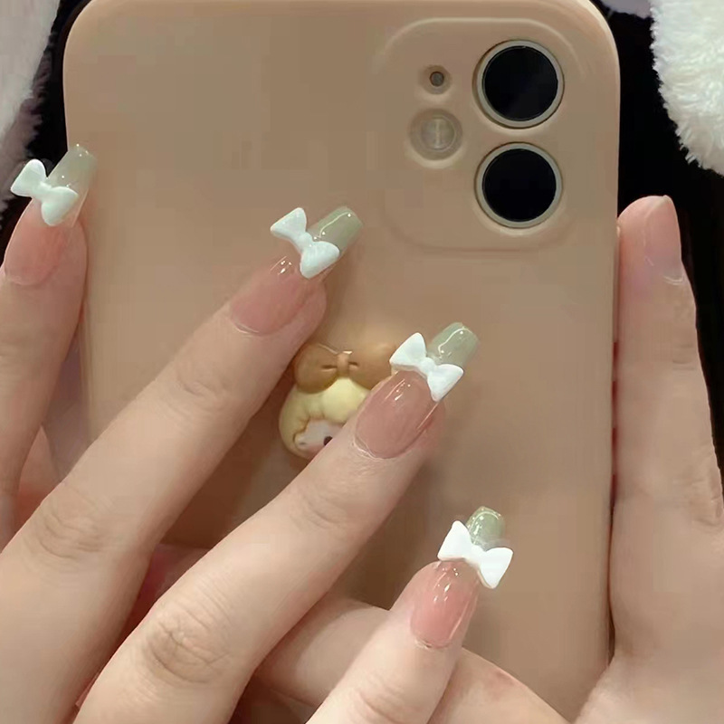雅婕娜-清新芭蕾綠野仙蹤蝴蝶結穿戴甲美甲成品可拆卸甲貼假指甲