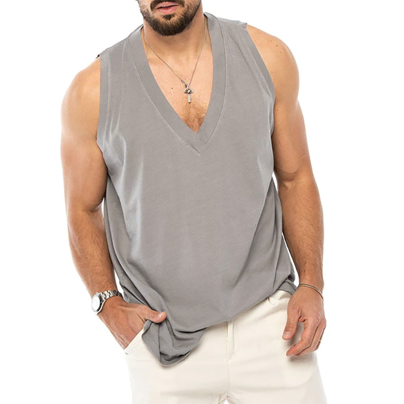 Cross-Border Men's summer sunshine cotton vest 2023 new solid color waistcoat sleeveless leisure sports loose vest