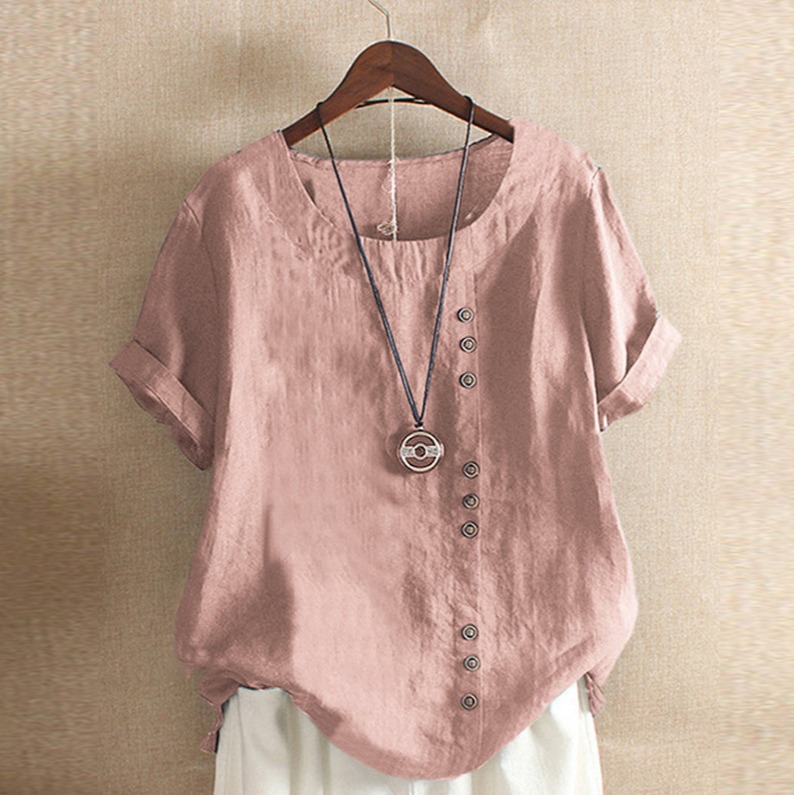 2019 Summer Vintage Large Size Casual Loose Cotton and Linen Short-sleeved Pullover T-shirt Cotton and Linen Women's Clothing