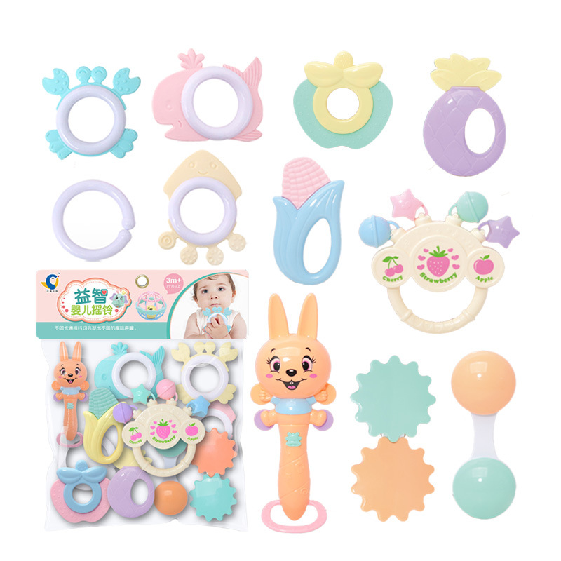 Toys for infants 0-1 years old baby tooth glue rattle 3-6-12 months baby plastic hand rattle suit