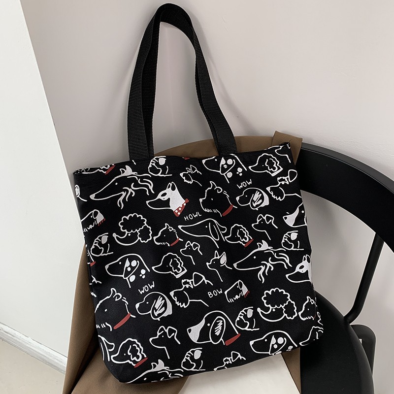 2024 Art Design Carino Animale Dipinto a Mano Illustrazione Borsa a Tracolla Borsa da Scuola Borsa Artistica Retro Grande Capacità Borsa in Tela Donna_voghion.com