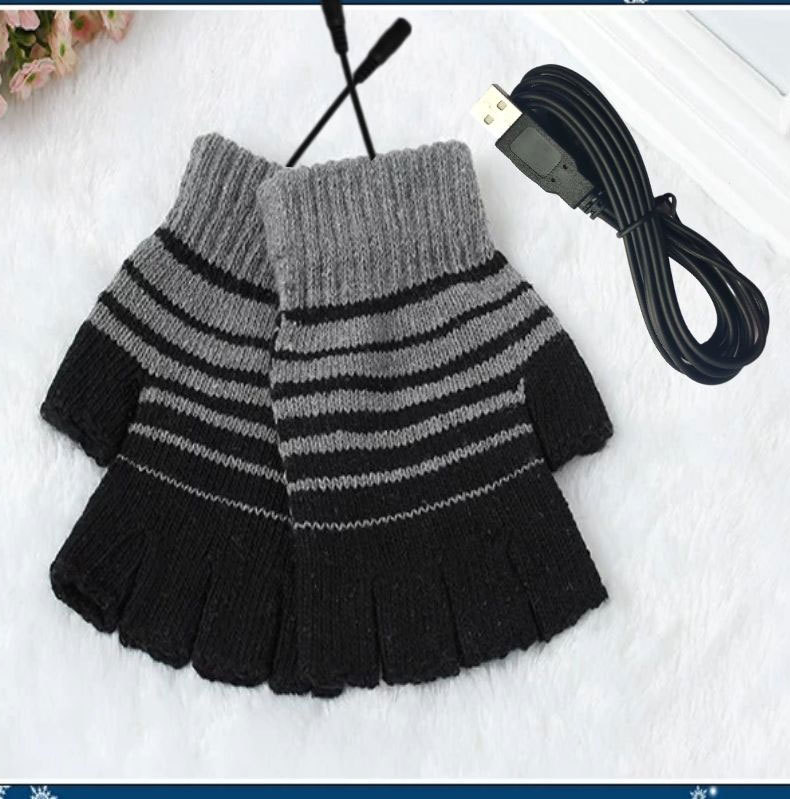Grenzüberschreitende Quelle USB Winter Unisex gestrickte warme elektrische Handschuhe mobile Stromversorgung elektrische Halbfingerhandschuhe_voghion.com