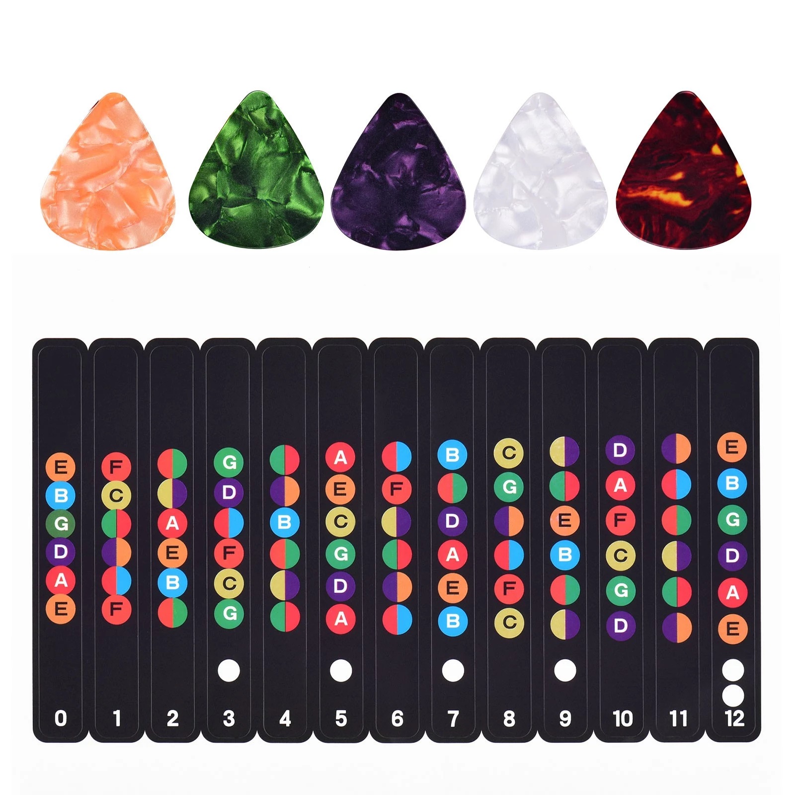 Guitar scale stickers guitar beginner fingerboard stickers with 5 random color picks