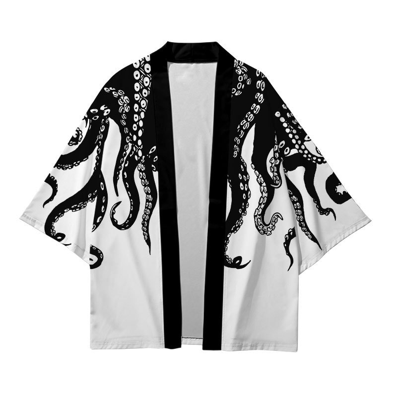 Summer kimono cross-border octopus Series 3D printed cropped shirt gown cardigan loose Men's Feather woven custom delivery