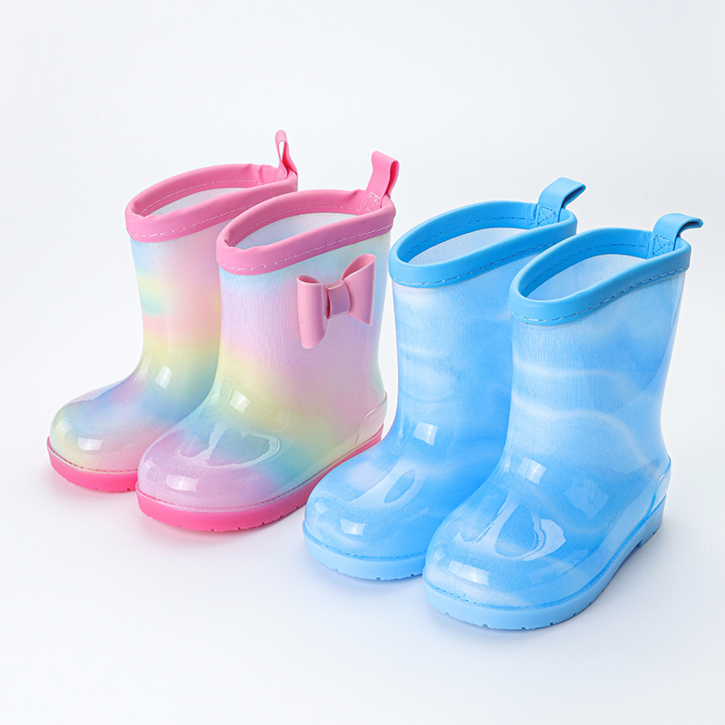 Children's drawstring rain boots girls' cute bow PVC non-slip comfortable mid-calf waterproof lightweight rain boots