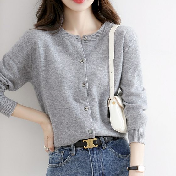 Spring and Autumn New Long-sleeved Knitted Cardigan Women's Round Neck All-match Short Jacket Loose Casual Simple Sweater