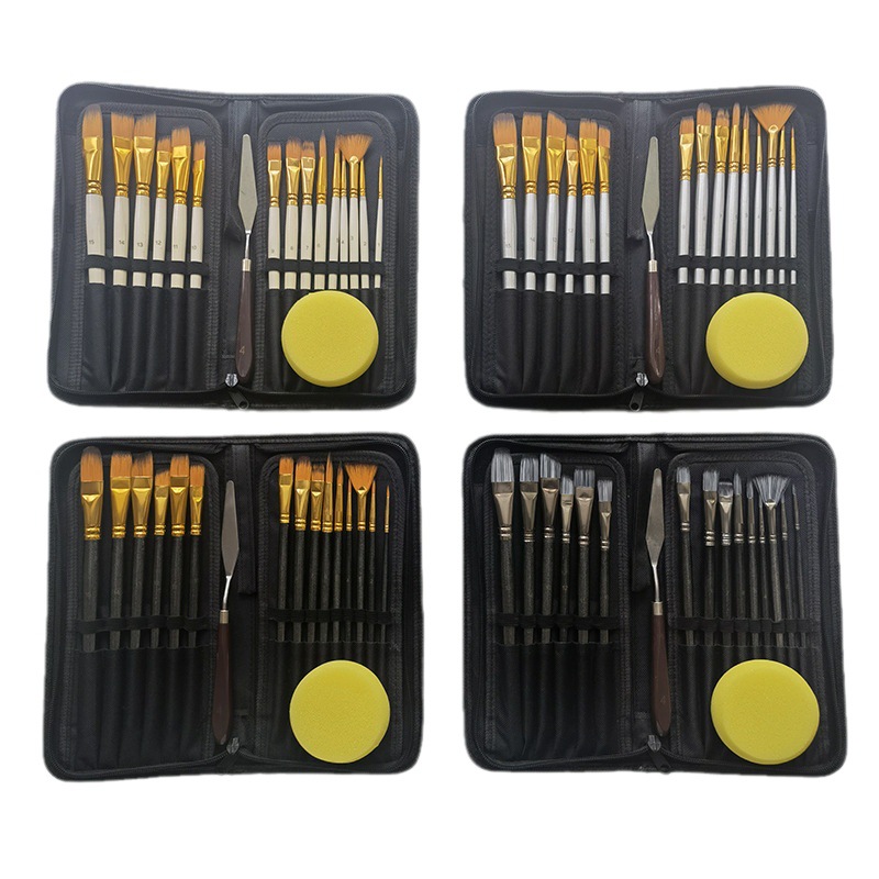 Amazon cross-border 3 6 12 15 10 oil brush set pearlescent blue rod nylon wool watercolor gouache brush