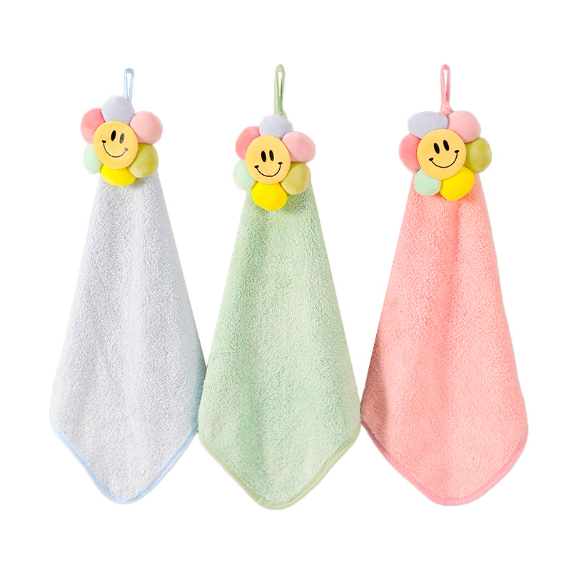 Hand towel seven-color flower Japanese cartoon cute children's handkerchief kitchen hand washing absorbent coral fleece hanging towel