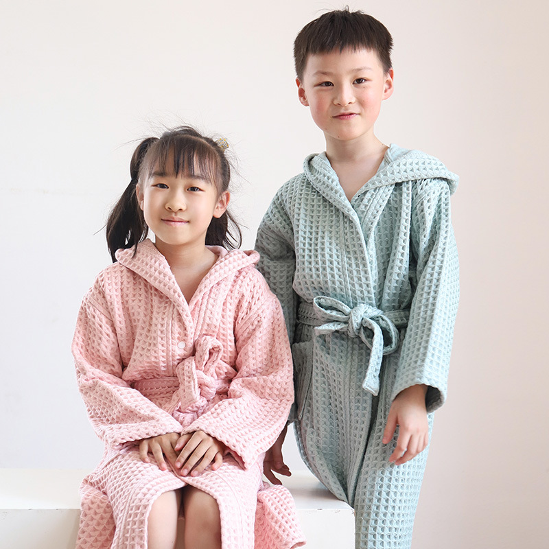 Children's Cotton Bathrobe Waffler Double-Layer Thickened Bathrobe Home Clothes Class A Large Children's Men's and Women's Pajamas Absorbent