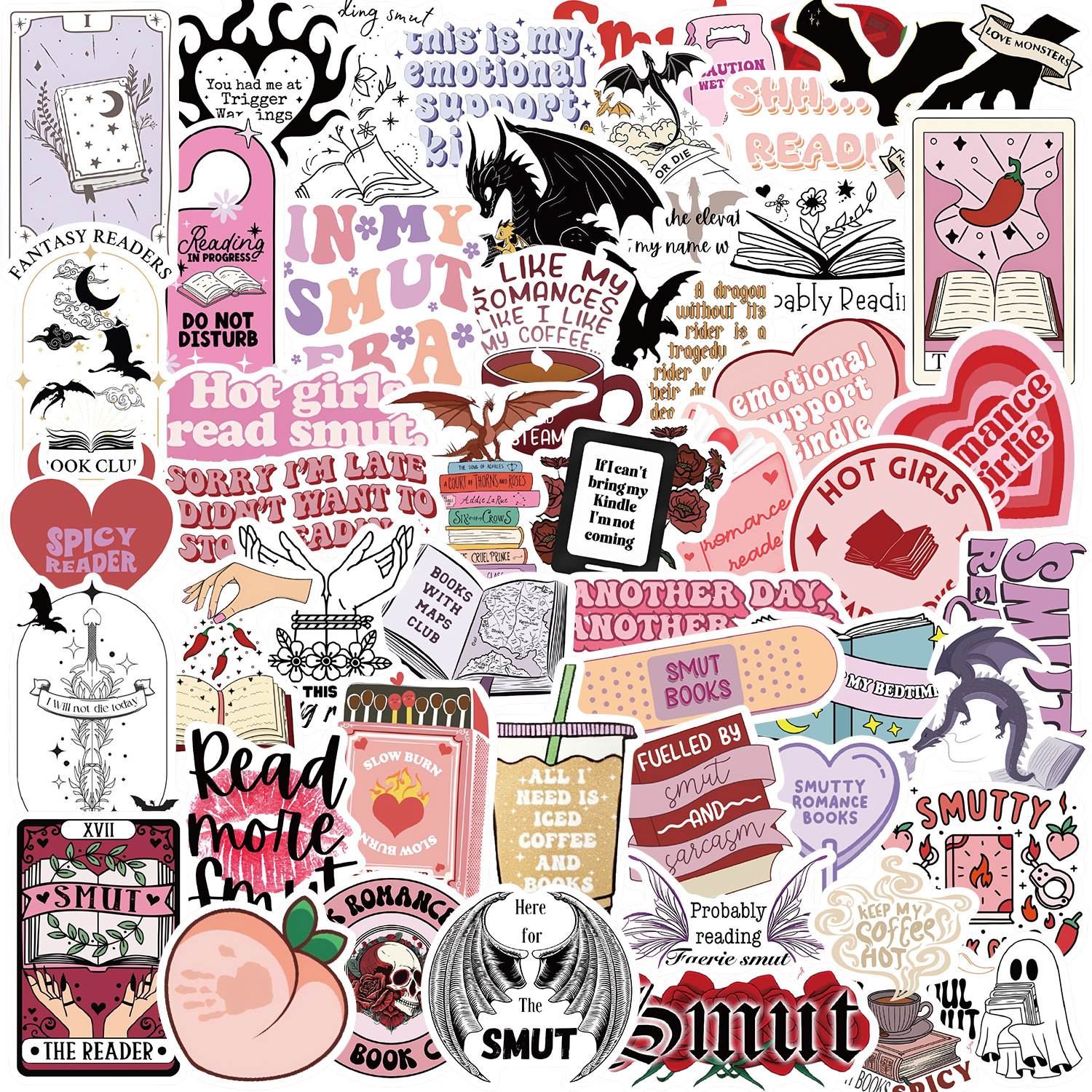 52 Bookish Smutty Reading Graffiti Stickers Decorative Guitar Laptop Luggage DIY Waterproof Stickers