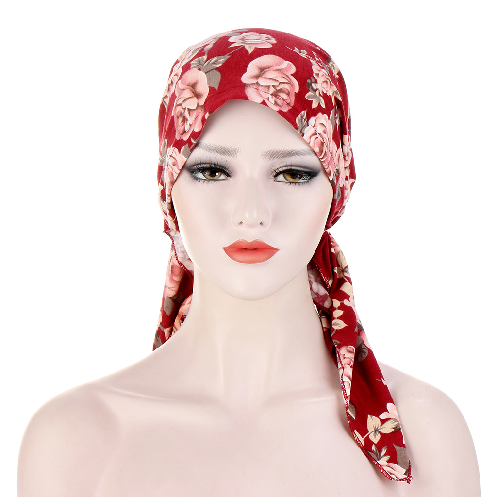Amazon New European and American Cashew Flower Curved Flower Cloth Cap Muslim Toe Cap Milk Silk Pullover Cap