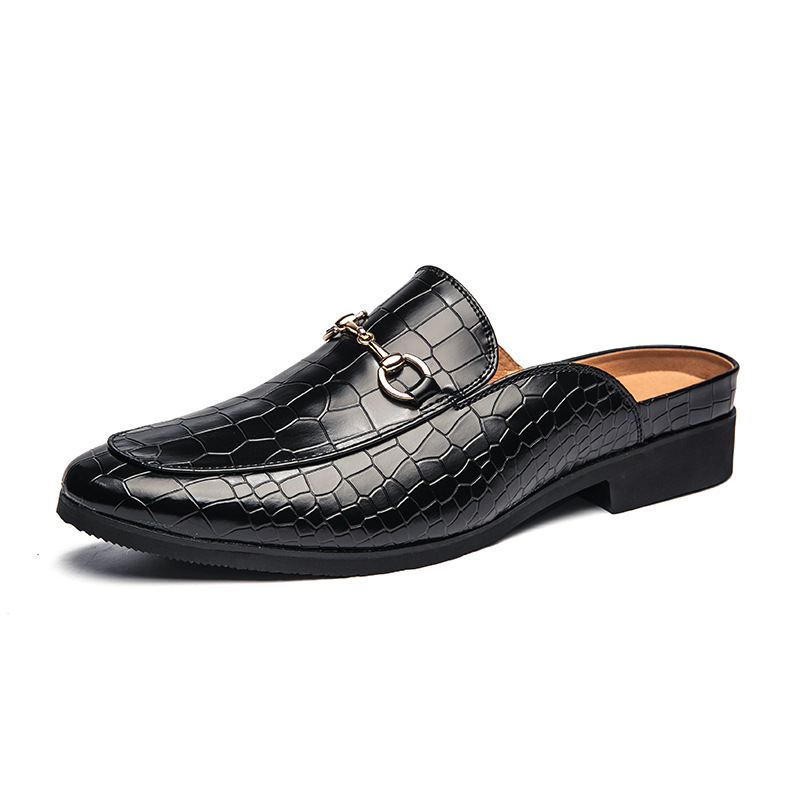 Summer 47 Large Size 48 Half Slippers Men's Shoes Crocodile Pattern Non-Slip British Lazy Shoes Casual Shoes Personalized Leather Shoes