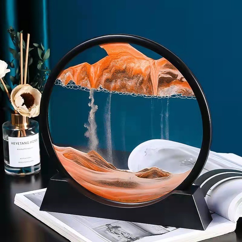 誕生日プレゼント砂時計の置物3d山水画ガラス流砂画創意事務室のデスクトップの置物の卸売り|undefined