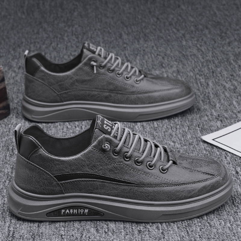 Board Shoes Men's 2023 New Shoes Men's Casual Leather Shoes Men's Board Shoes Black Non-Slip Outdoor Sports Trendy Shoes