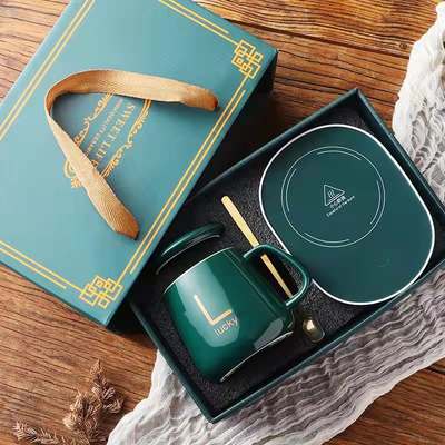 Activity small gift 55 degree warm constant temperature cup set heating Cup ceramic mug gift box gift