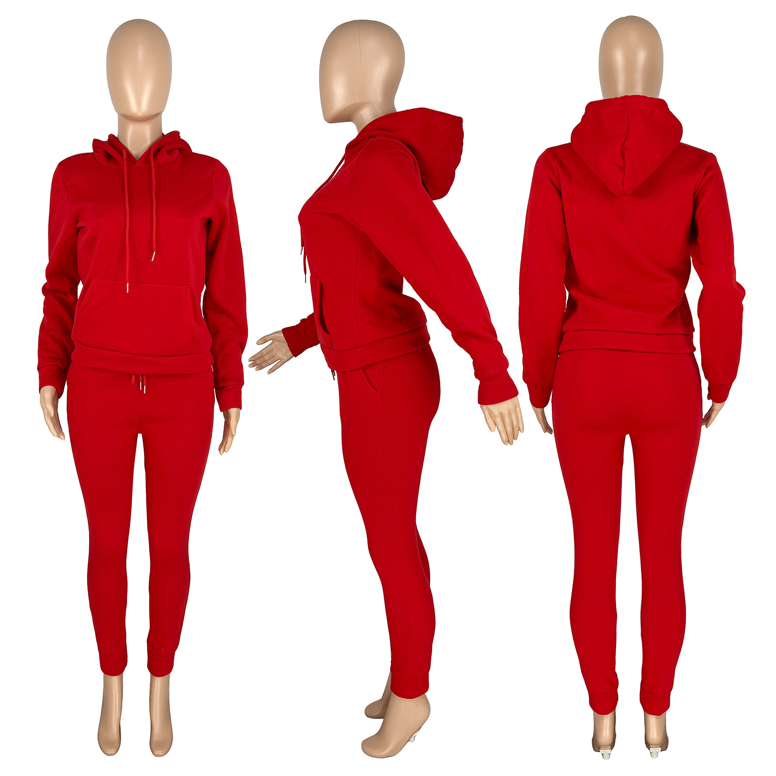 HR8197 European and American women's clothing  independent station supply autumn and winter plus velvet drawstring hooded two-piece set_voghion.com