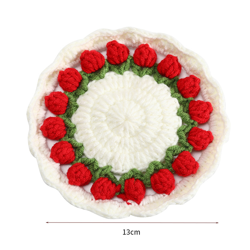 New Korean Net red tulip flower coaster flower knitted wool handmade jewelry wholesale
