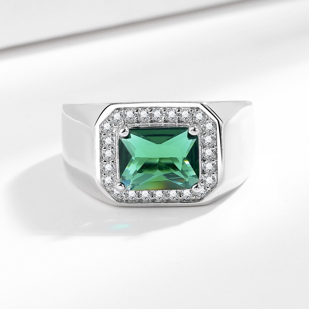 Grenzüberschreitender Außenhandel neuer quadratischer Smaragdring für Herren Live-Übertragung heißer Farbschatz Europäische und amerikanische Mode für Herrenring_voghion.com