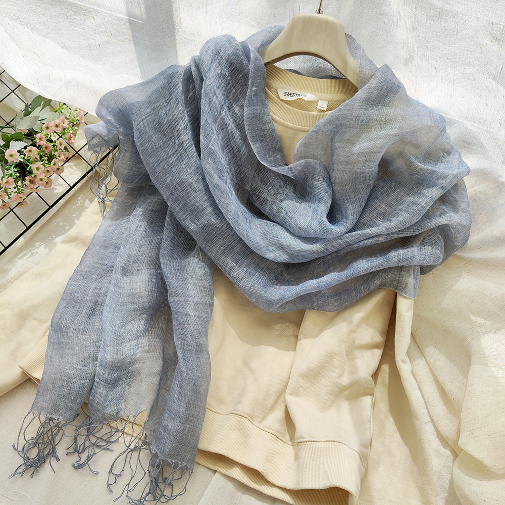 Japanese Artistic Retro Linen Scarf Women's Summer Solid Color Cotton and Linen Scarf Dirty Dyed Thin Shawl Foreign Trade Scarf for Women