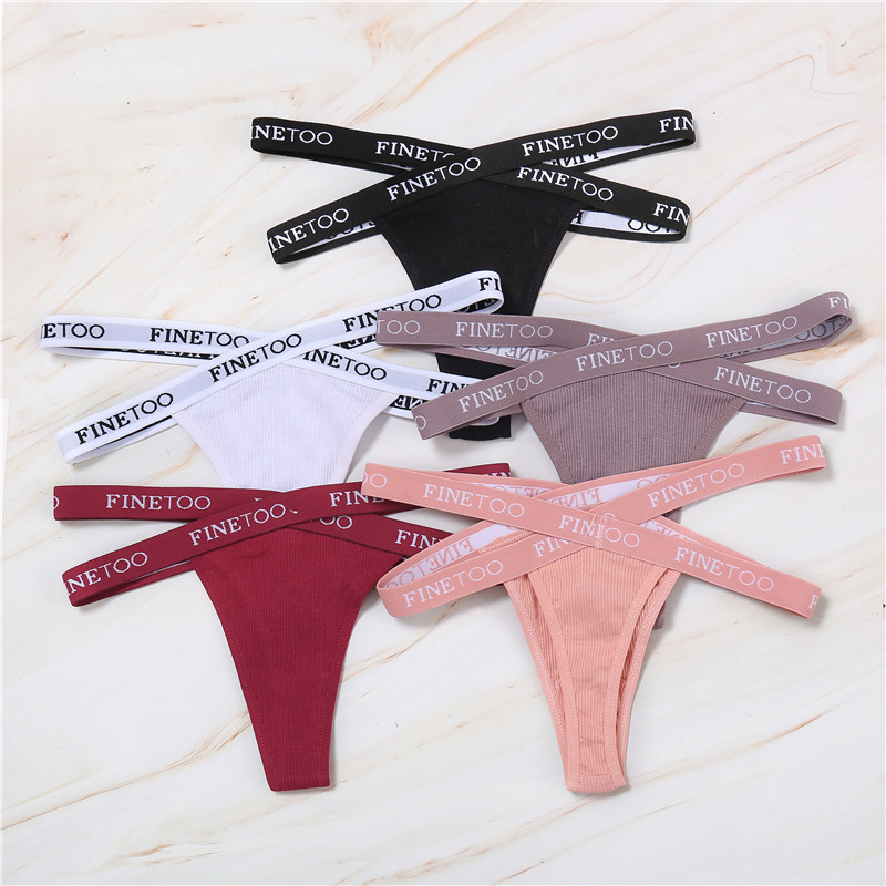Ladies briefs sexy cross letter belt panties High split thread cotton thong D005