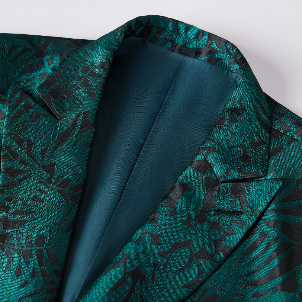 European and American men's green jacquard men's suit suit double breasted men's studio host suit