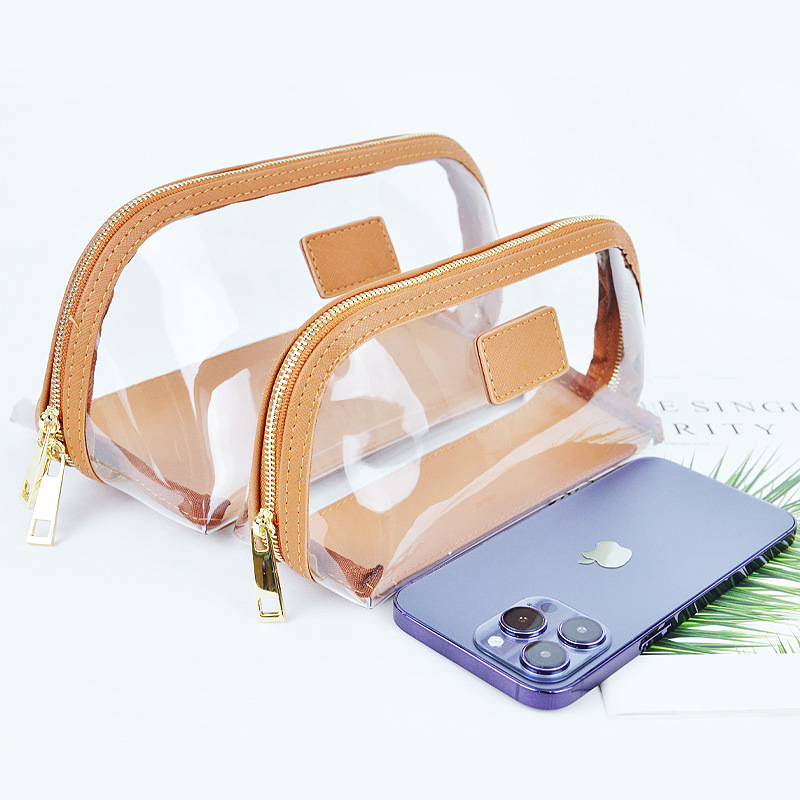 2024 new summer beauty tpu stitching semicircle cosmetic bag advanced simple waterproof storage transparent jelly bag