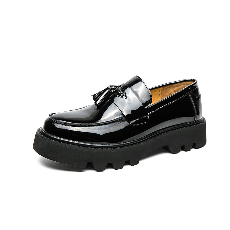 38-45 Moda Büyük Beden Parlak Beyefendi Nefes Alabilen Deri Ayakkabılar Resmi İş Deri Ayakkabıları Yuvarlak Burun Püsküllü Platform Loafer'lar_voghion.com