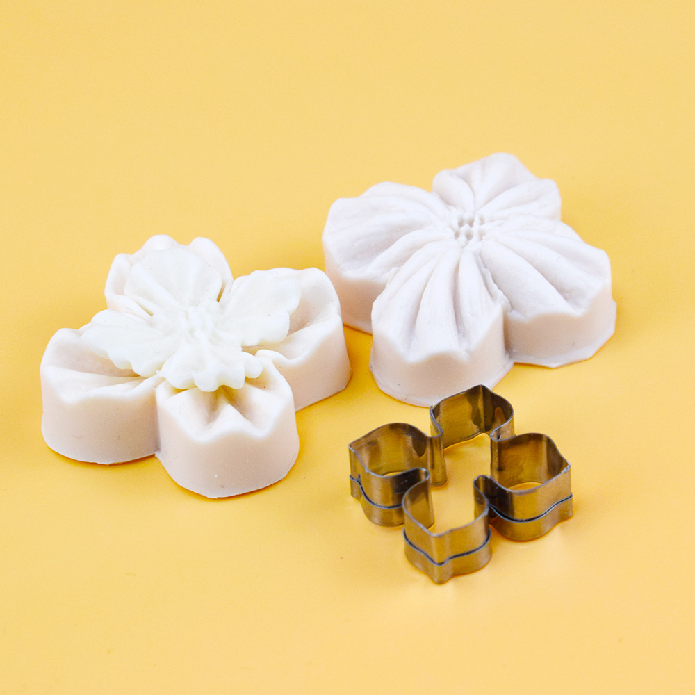 2-piece set green flip sugar leaf mold leaf silicone mold flower stainless steel cutting mold chocolate plum blossom mold