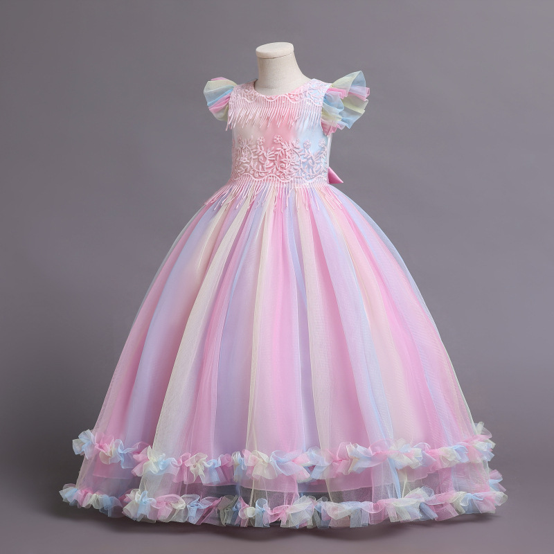Foreign trade children's clothing girls New Princess dress big children's long dress summer children's piano performance clothing wholesale
