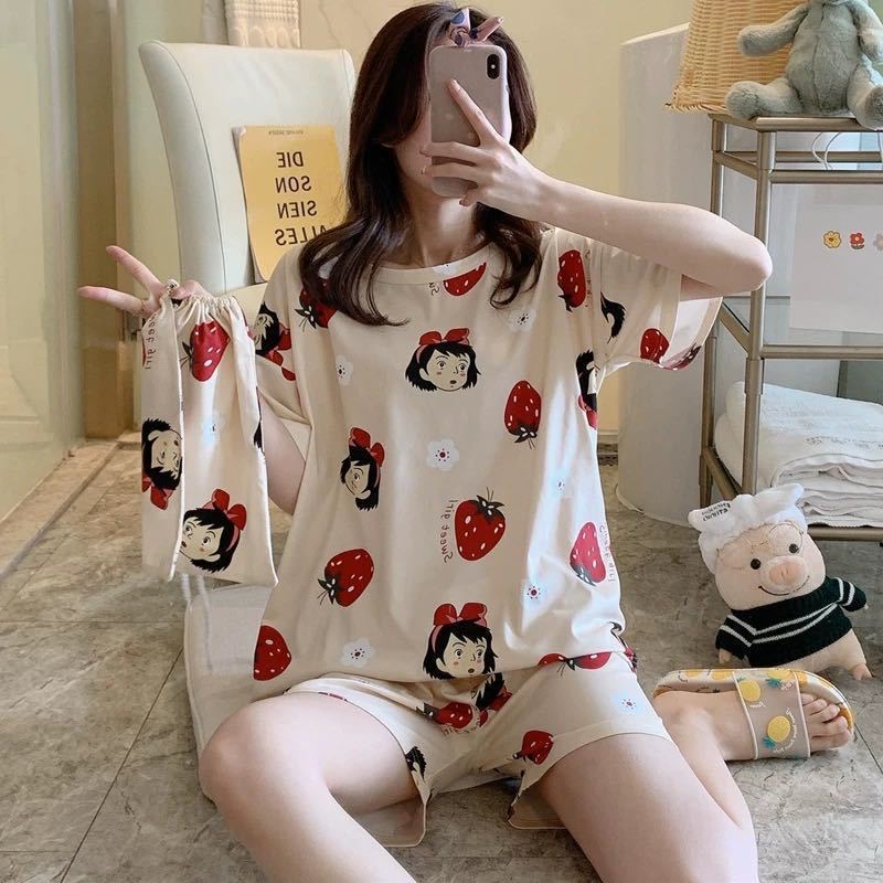Pajamas Women's Summer Loose Plus Size Sweet Cute Short Sleeve Shorts for Students Korean Style Outwear Home Clothes Suit