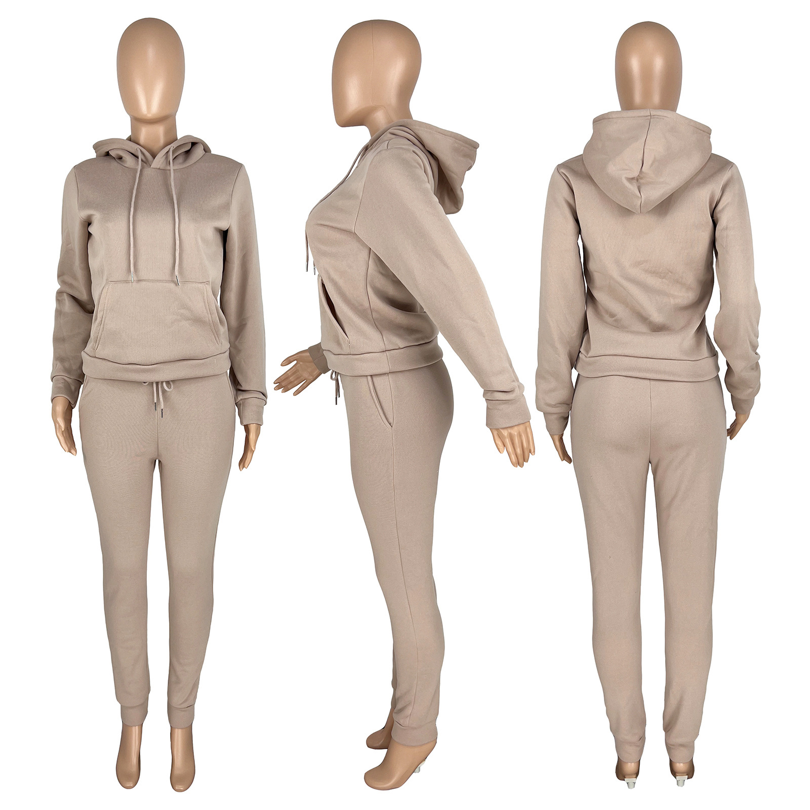 HR8197 European and American women's clothing  independent station supply autumn and winter plus velvet drawstring hooded two-piece set_voghion.com