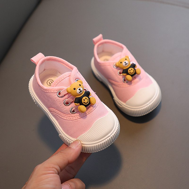 2024 Spring and Autumn Baby Shoes Cartoon Bear Soft Sole Toddler Shoes Men's and Women's Shoes Baby Shoes Canvas Shoes