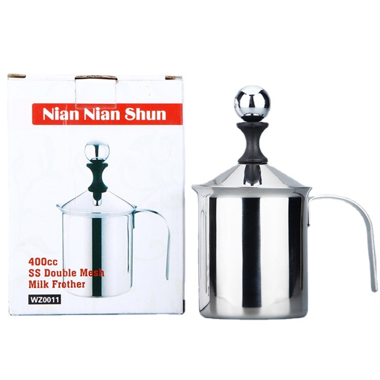 Stainless steel milk frother stainless steel hand frother 400ml Japanese double-layer milk frother fancy coffee