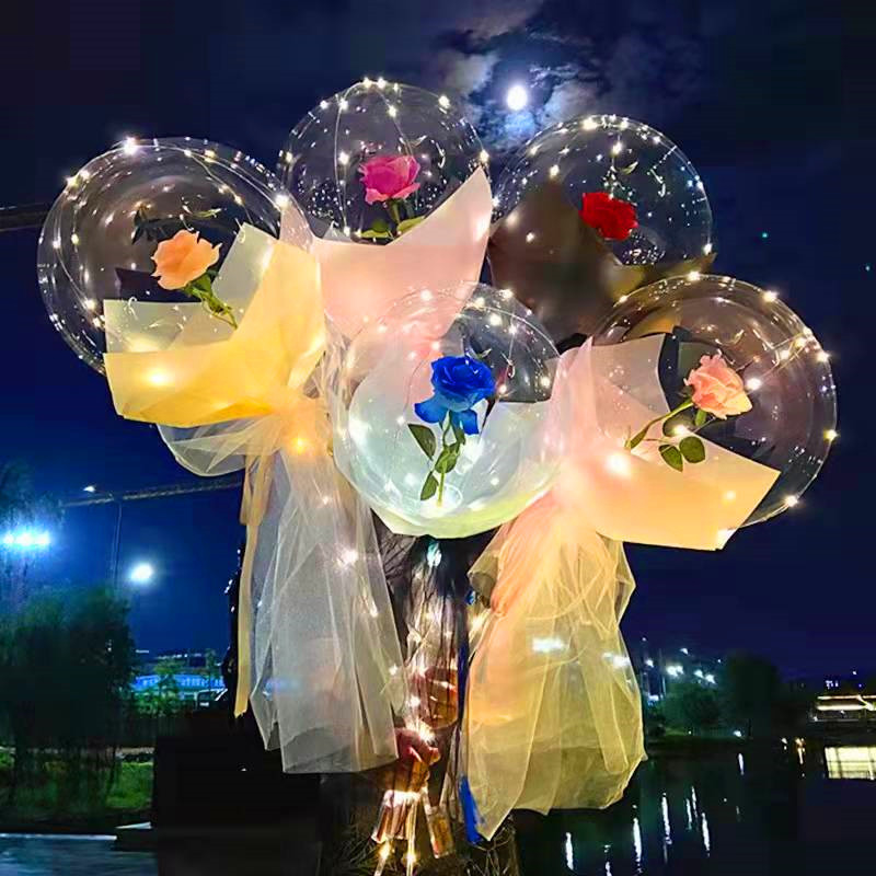 New Luminous Rose Bouquet Night Market Luminous Wave Ball Toy Tanabata Valentine's Day Confession Balloon Wholesale