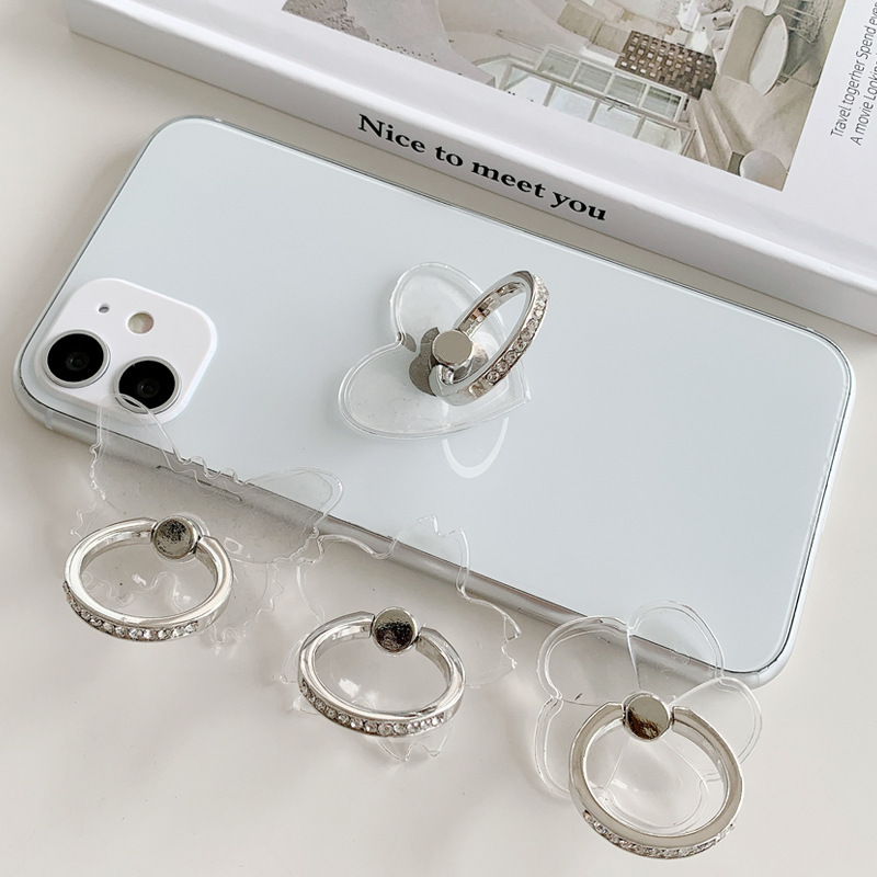 Transparent Crystal Diamond Ring Buckle Creative Transparent Metal Mobile Phone Ring Bracket Acrylic Bracket Factory Direct Supply
