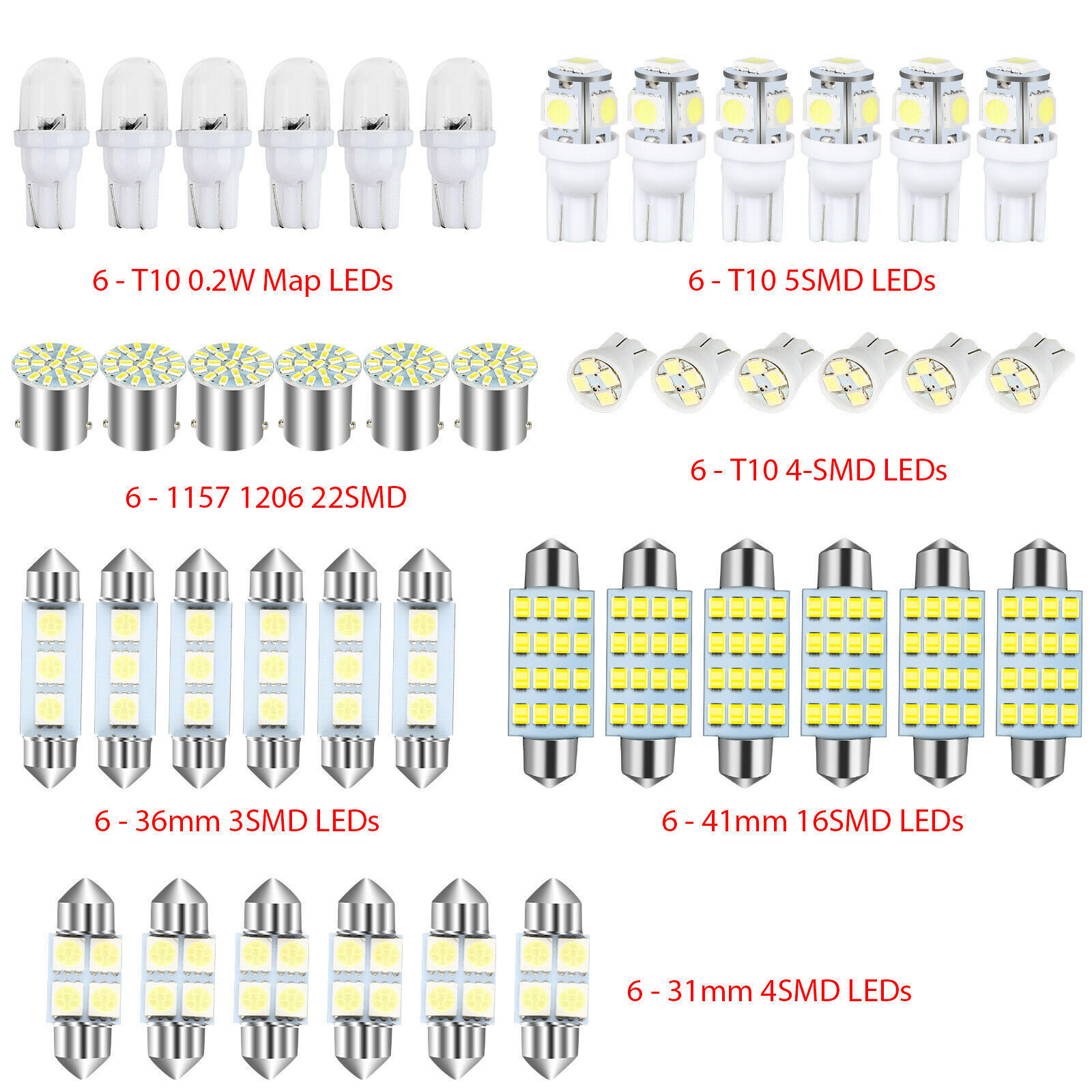 Car LED combination set 42PCs T10 indicator width light double tip reading light license plate light indoor door light
