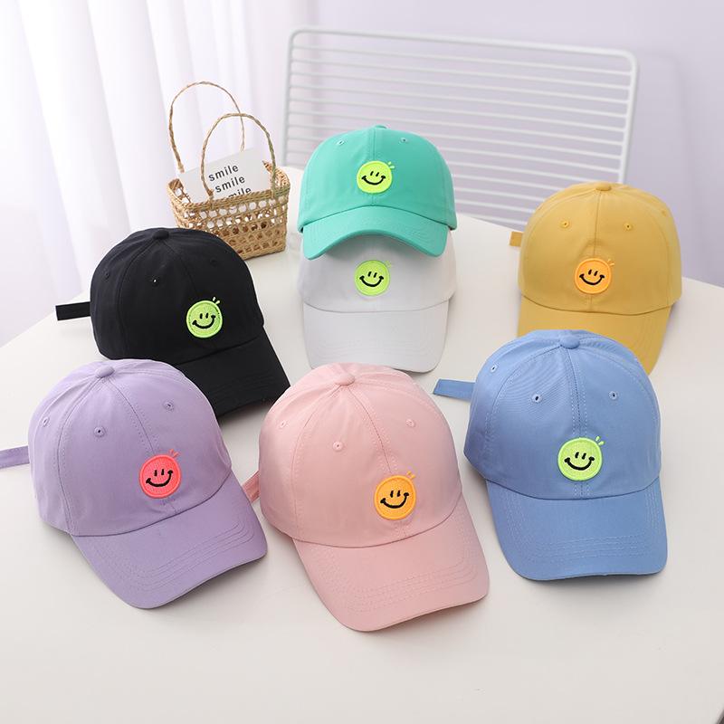 韓國同款兒童棒球帽刺繡笑臉簡約百搭鴨舌帽春秋小孩出遊布帽遮陽