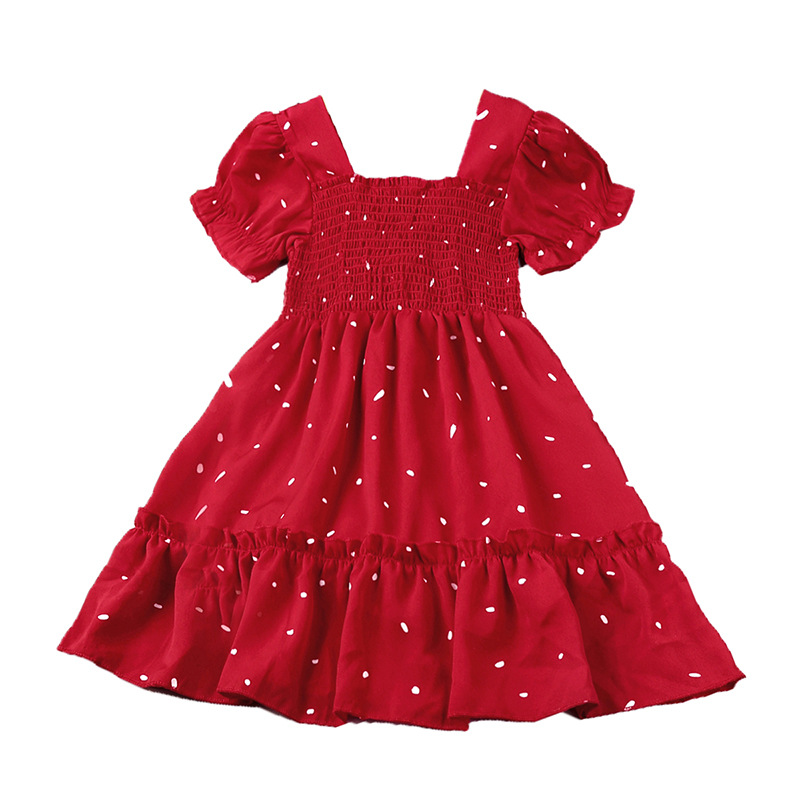 Girls dress explosions foreign trade children's clothing 2025 summer new western style wave point children's short sleeve princess skirt wholesale
