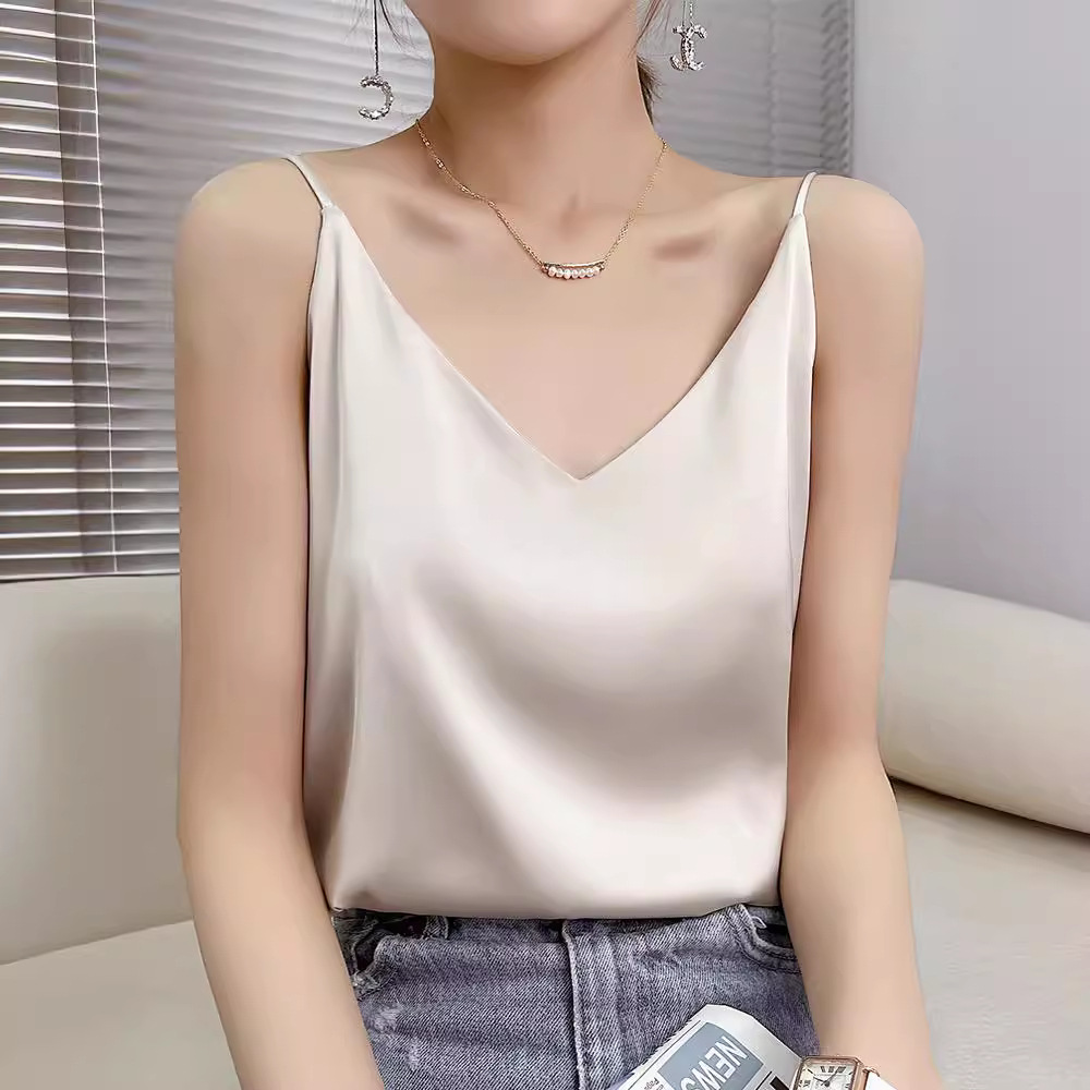 Summer Camisole Women's Inner Matching Suit Satin Silk Sleeveless Top Ice Silk Base Mulberry Silk Outer Wear