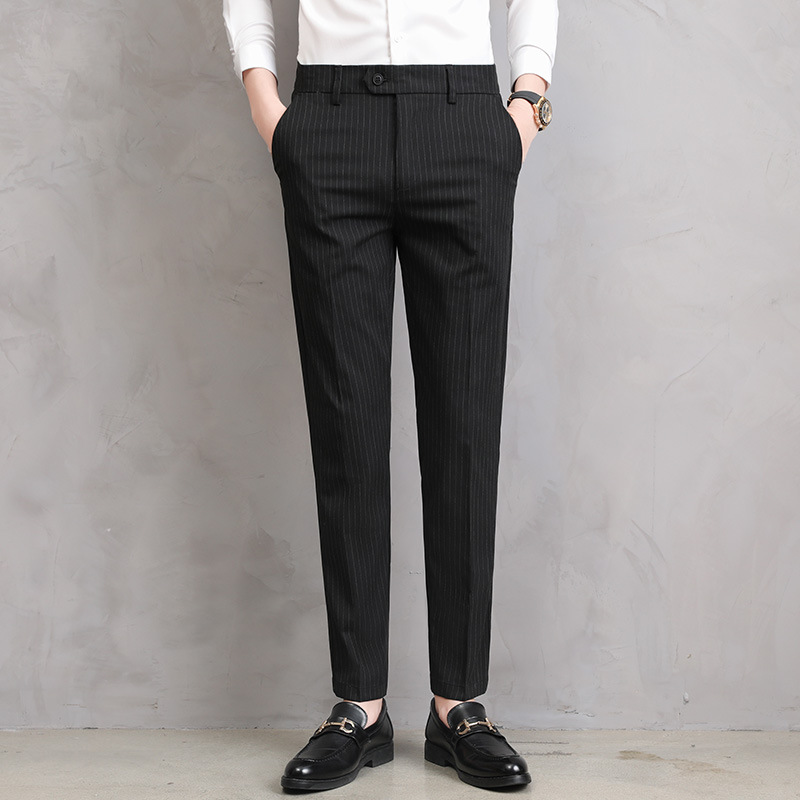 2022 Spring and Summer Striped Men's Casual Pants Korean Style Slim-fit Small Straight Trousers Fashionable Stretch Long Pants for Men