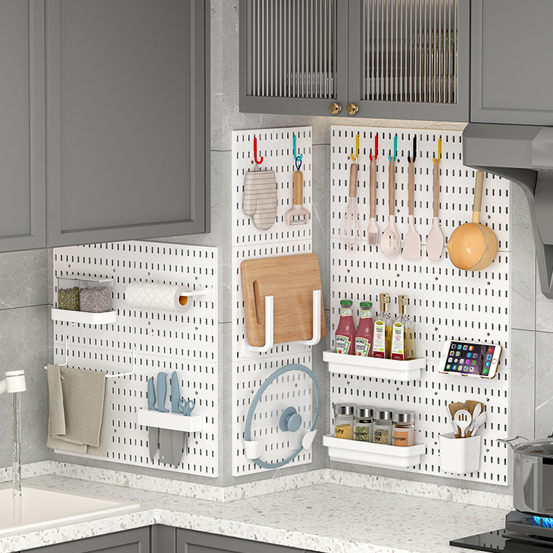 Punch-free Hole Board Accessories Dormitory Kitchen Bathroom Wall Whole Board Storage Rack Wall Hanging Shelf Storage Rack Hook