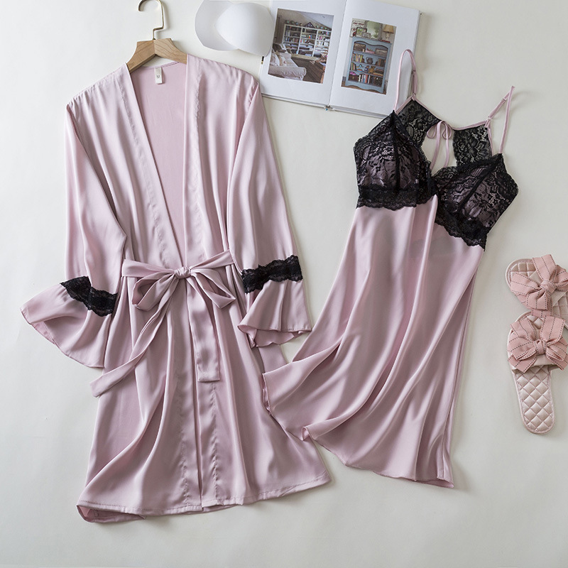 Sexy pajamas women's Thin Ice Silk Pure desire style lace edge beauty back home wear spring and summer new silk strap nightdress