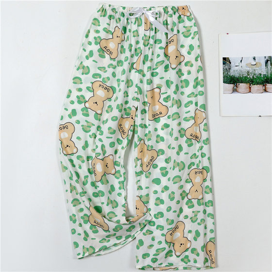 Cotton Silk Pajama Pants Women's Summer Thin Cartoon Printed Casual Wide Leg Pants Pregnant Women's Outer Wearing Foreign Trade Pants Single Pants